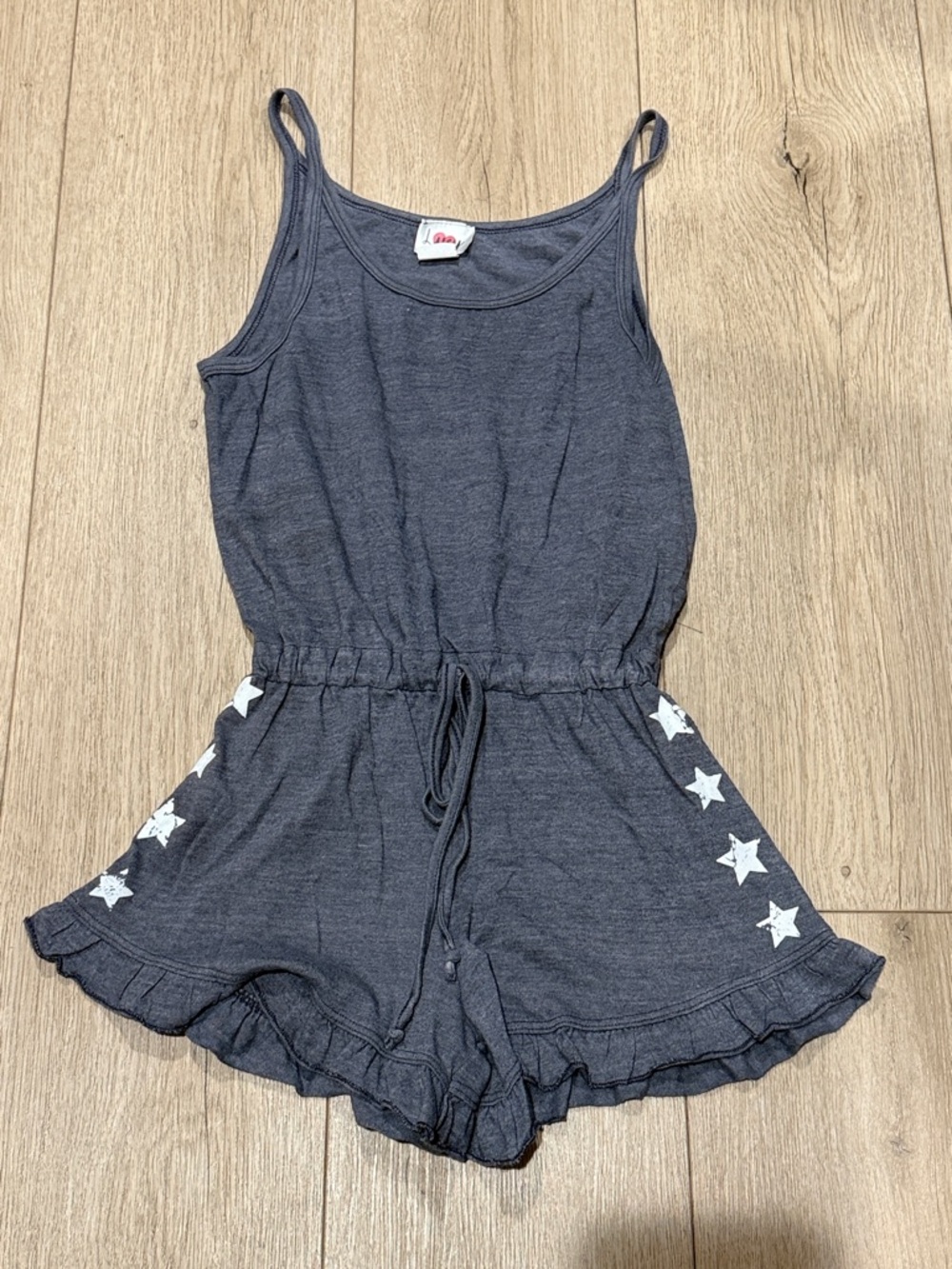 Lucy Gray Tank Romper with White Star Trim girls sz 10, ruffle shorts
